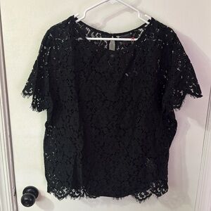 Rafaella - Black Lace Short Sleeve Top - NWT - Size XL